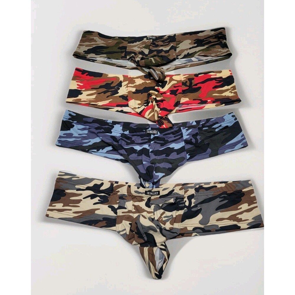 IKINGSKY Men's XL Camouflage Cheeky Boxer Briefs Sexy Mini Cheek Thong Underwear